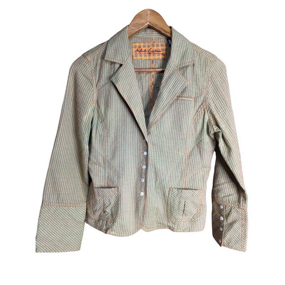 Robert Graham Blazer Jacket Seersucker Flip Cuff Notch Lapel Striped Size 4 - Picture 1 of 9